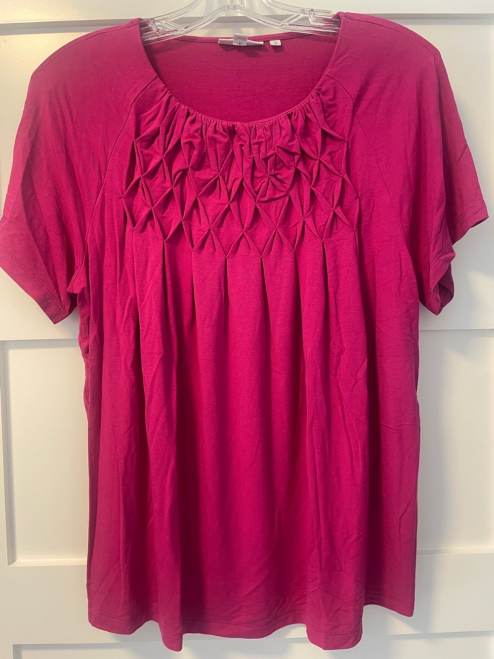 Chico's Bright Pink Short-Sleeve Pleat-Front Tee